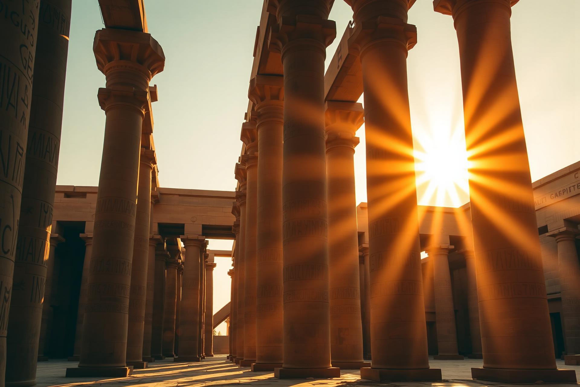 Sunrise through the columns of Karnak's hypostyle hall